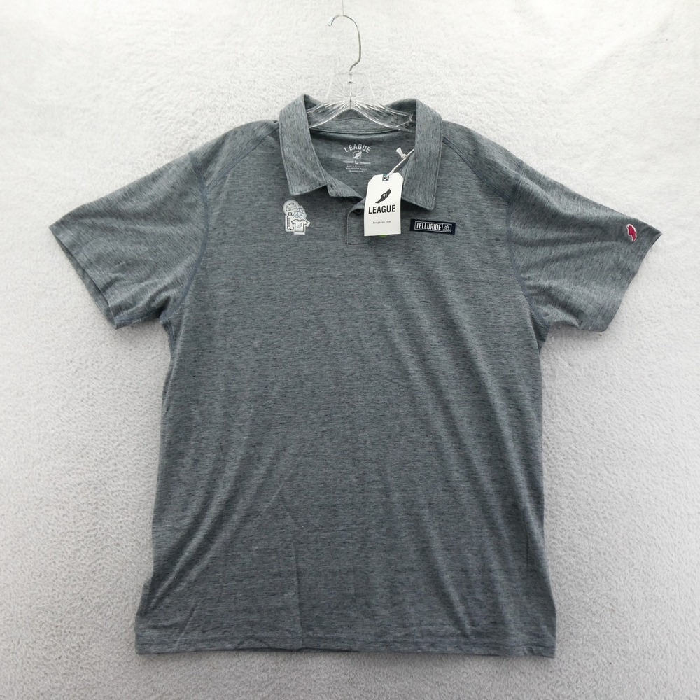 League Polo Shirt Mens Large Telluride Grey Recycled Polyester Cotton Colorado
